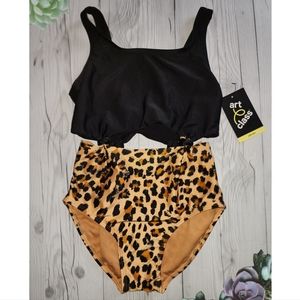 Girls Leopard Print Knotted One Piece Swimsuit